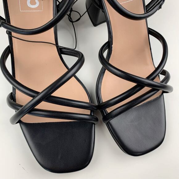 Pop Agreeable Sandals Black Faux Leather Strappy Block Heel Women's 8 - Picture 4 of 10